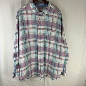 Tommy Bahama Button Up Mens 2XL Multicolor Plaid 100% Linen Long Sleeve Shirt